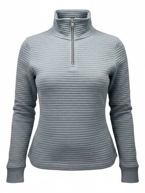 Athleta Light Gray Ottoman Rib Half-Zip Sweatshirt